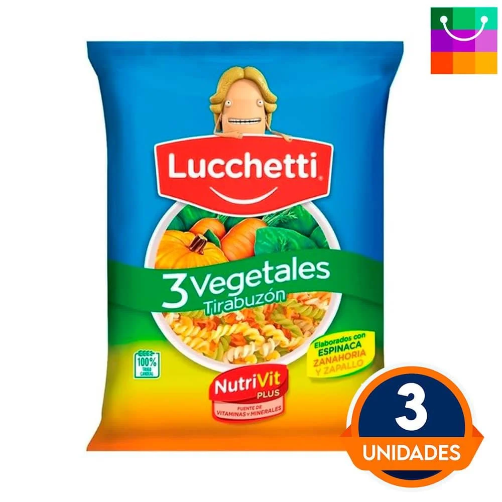 LUCCHETTI FIDEO TIRABUZON VEGETALES X 500 GRS 