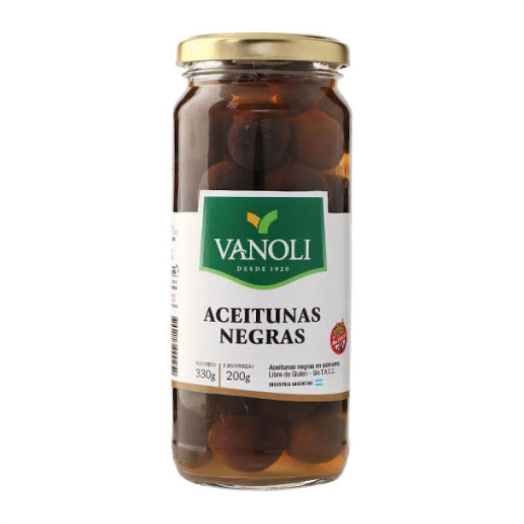 ACEITUNAS NEGRAS VANOLI FRASCO 330 G