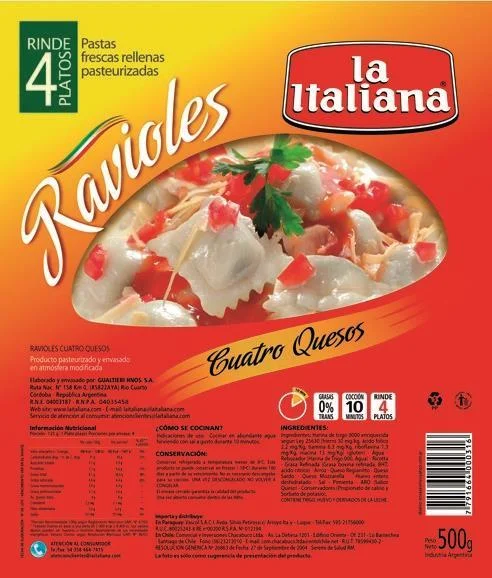 RAVIOLES ITALIANA 4 QUESOS 500G