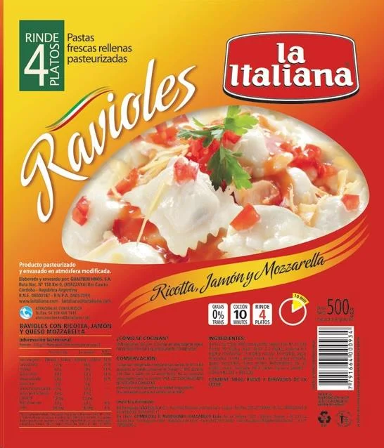 RAVIOLES ITALIANA JAMON MUZZA 500G