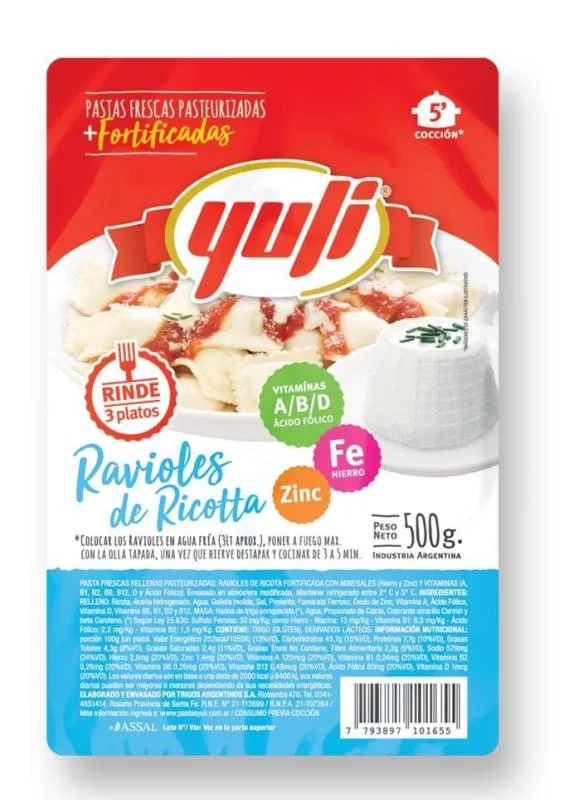 YULI RAVIOLES ESPINACA/QUESO X 500 GRS 