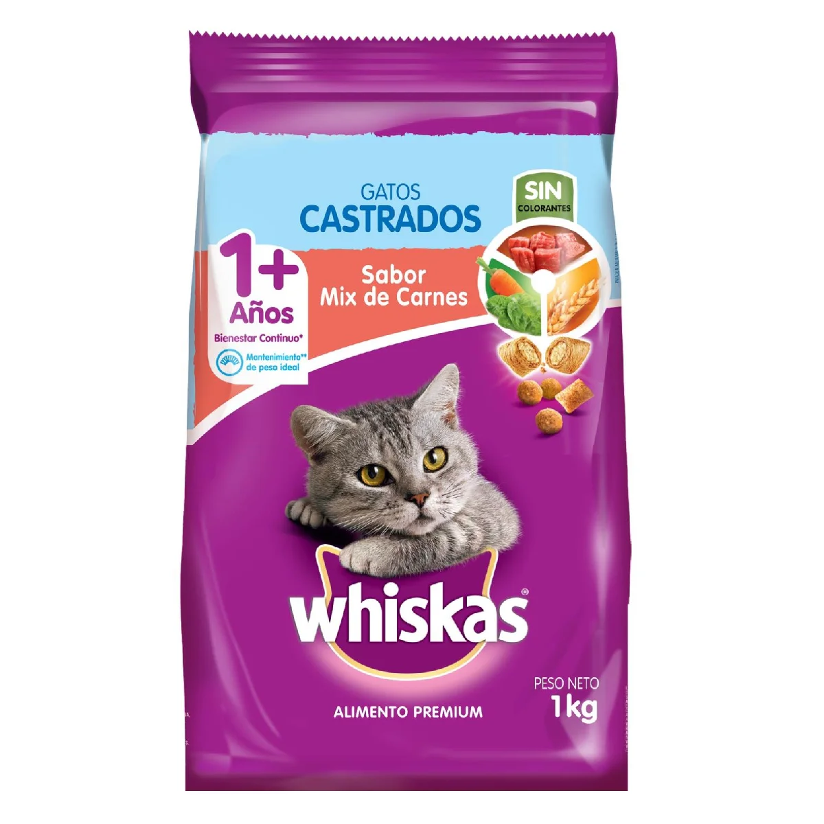 WHISKAS GATO CASTRADOS MIX DE CARNE X 1 KG