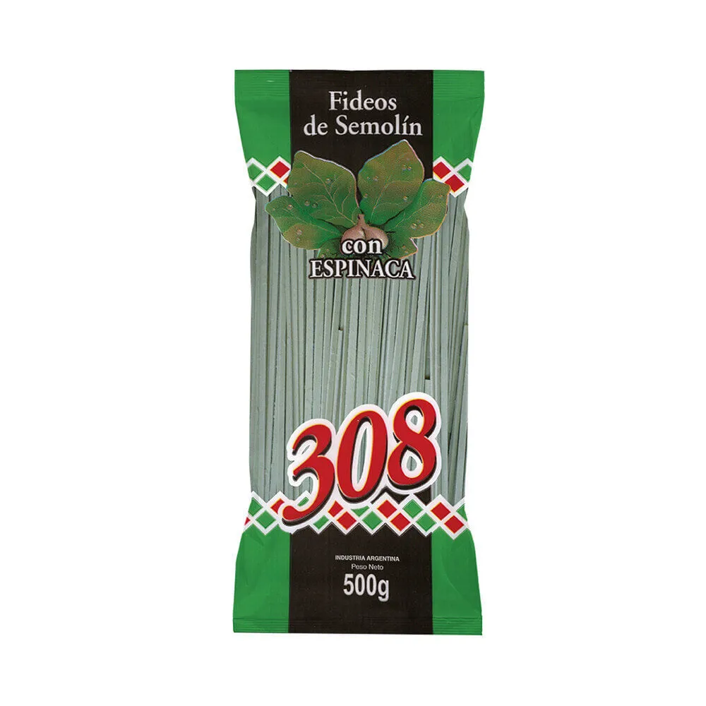 FIDEO Nº308 CON ESPINACA 500G