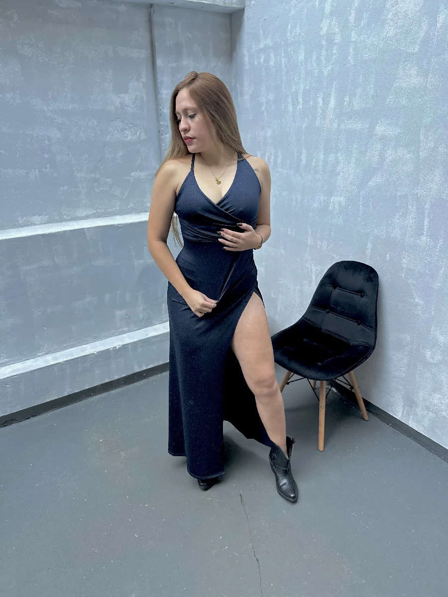 Vestido brillos largo