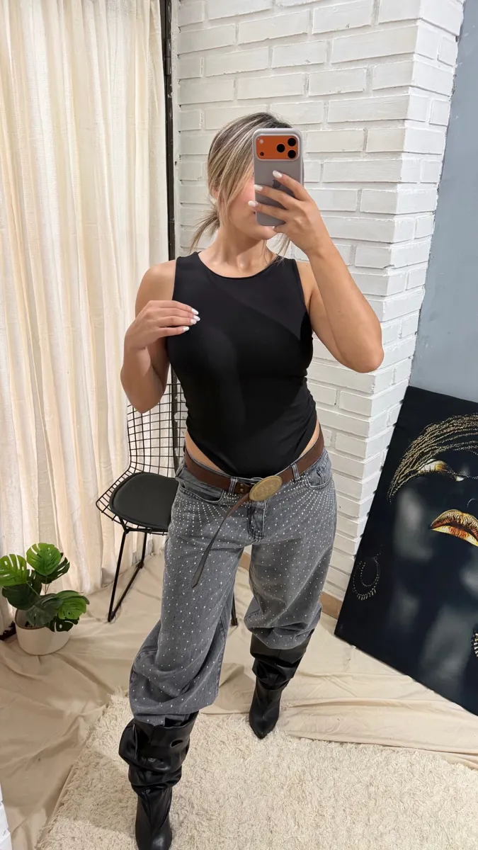 Jeans baggy gris brillos