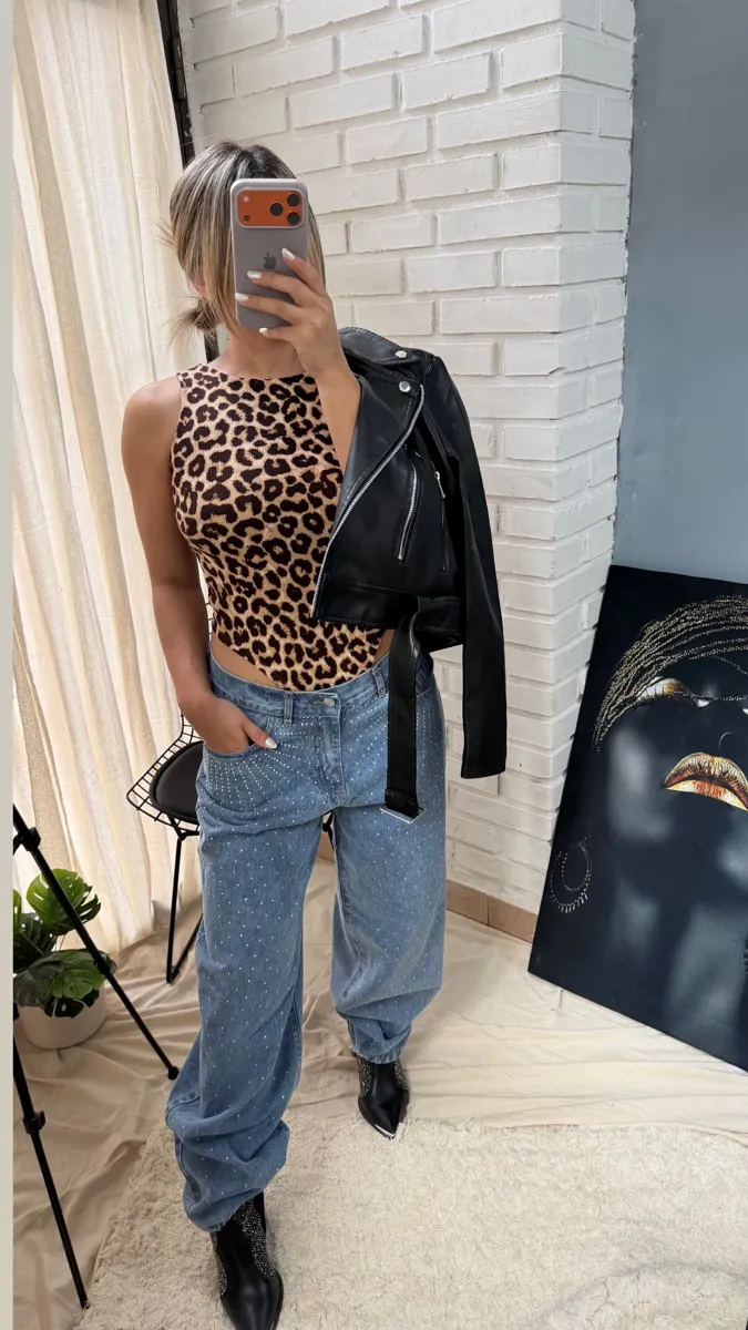 Jeans baggy brillos celeste 