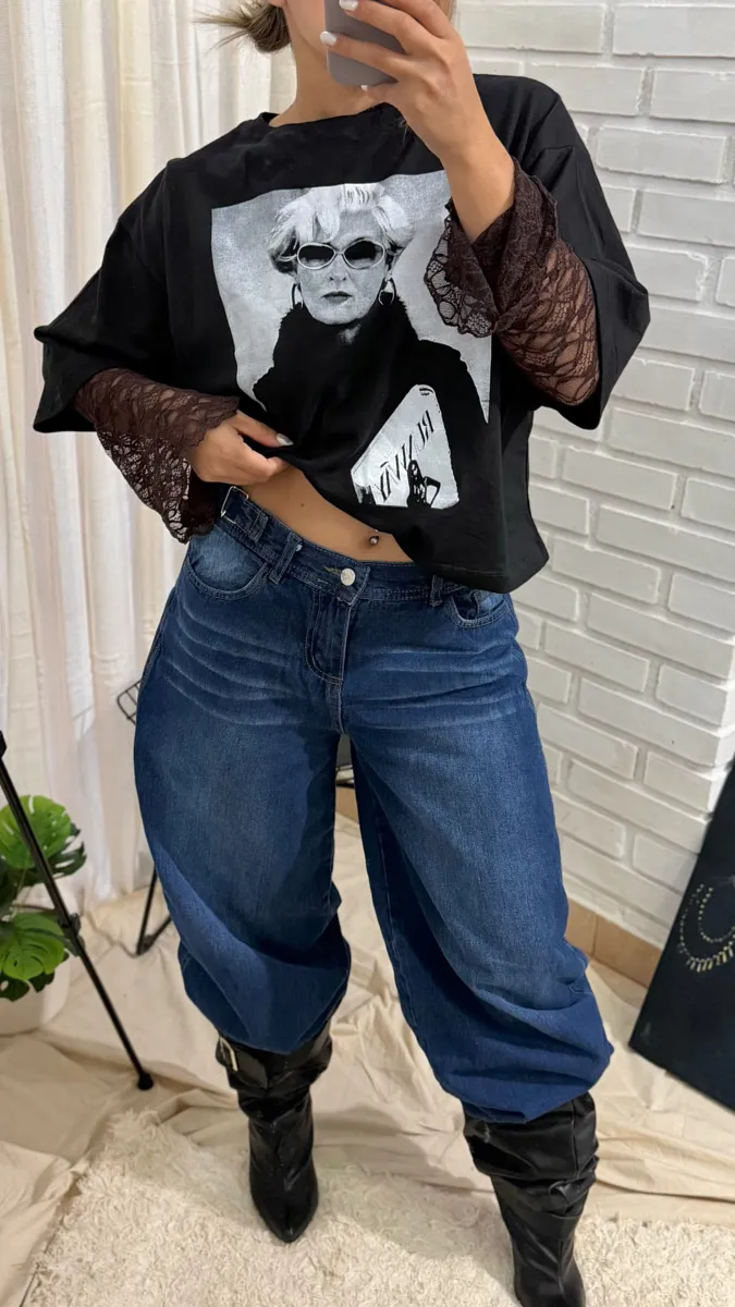 Jeans baggy azul liso