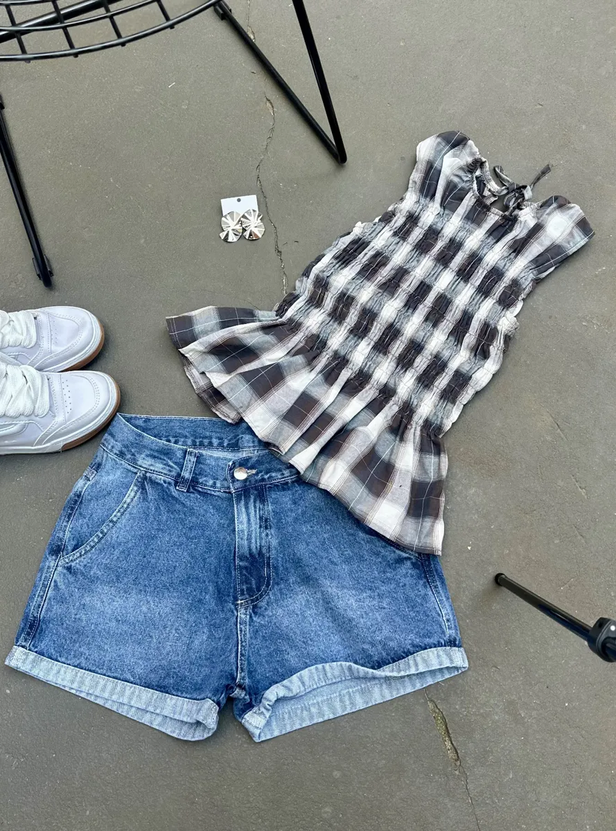 Blusa cuadros frunce