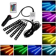 TIRA LUCES INTERIOR AUTO LED RGB MULTICOLOR AUDIORITMICA 12V SETX4